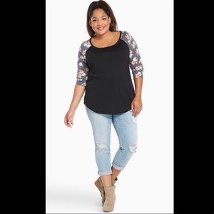 Torrid Floral Raglan/Baseball Tee